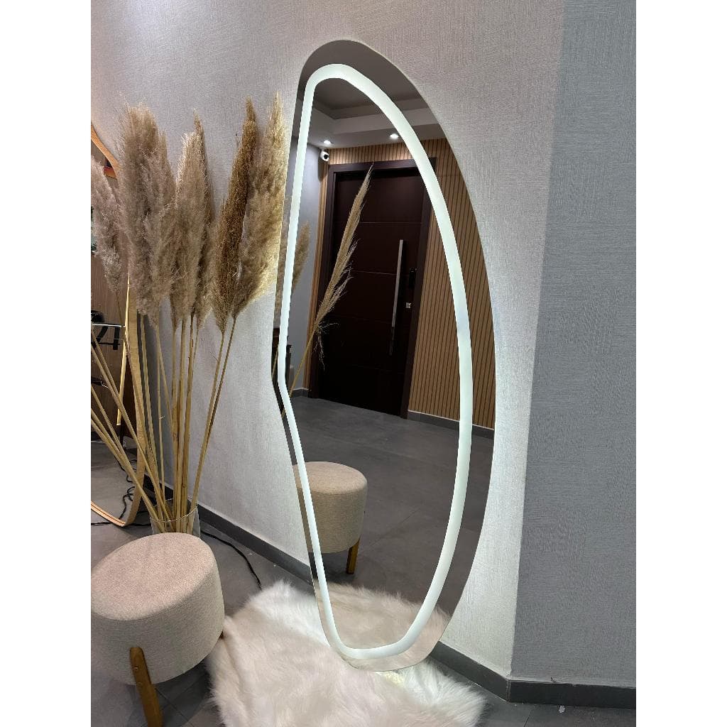 Espelho Orgânico EL23 Corpo Inteiro 150cm x 60cm Polido LED Jateado Luz Branca e Luz Amarela Sala Quarto Banheiro