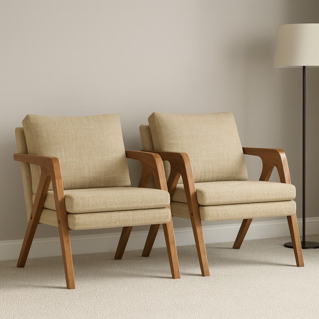 Kit 2 Poltronas Mona Linho Estofada Decorativa Luxo Pés De Madeira Maciça Sala Estar Recepção - AV