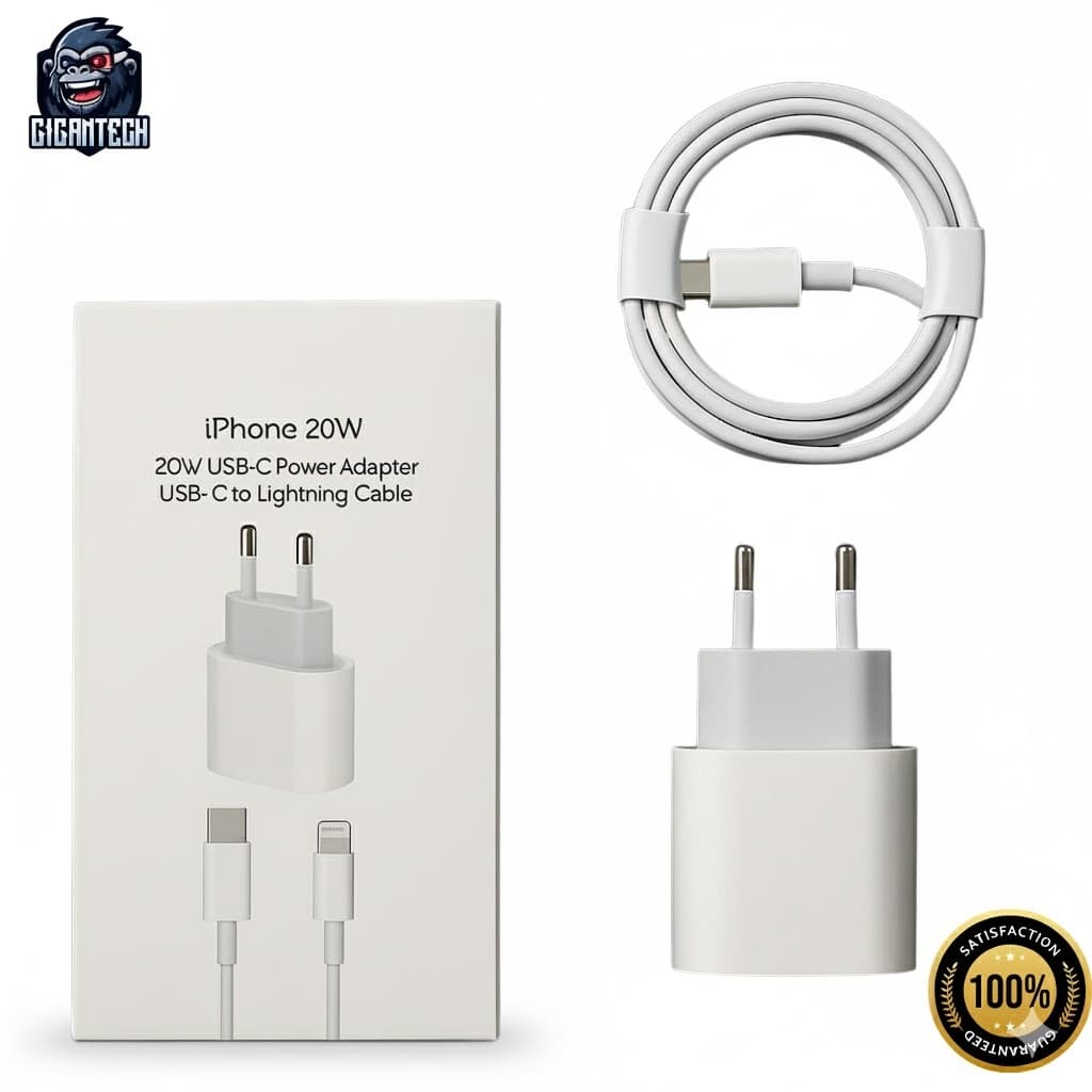 Kit Carregador De iPhone Fonte com Cabo Lightning 1m USB-C - Carga Rápida -Compatível iPhone 5–14/SE