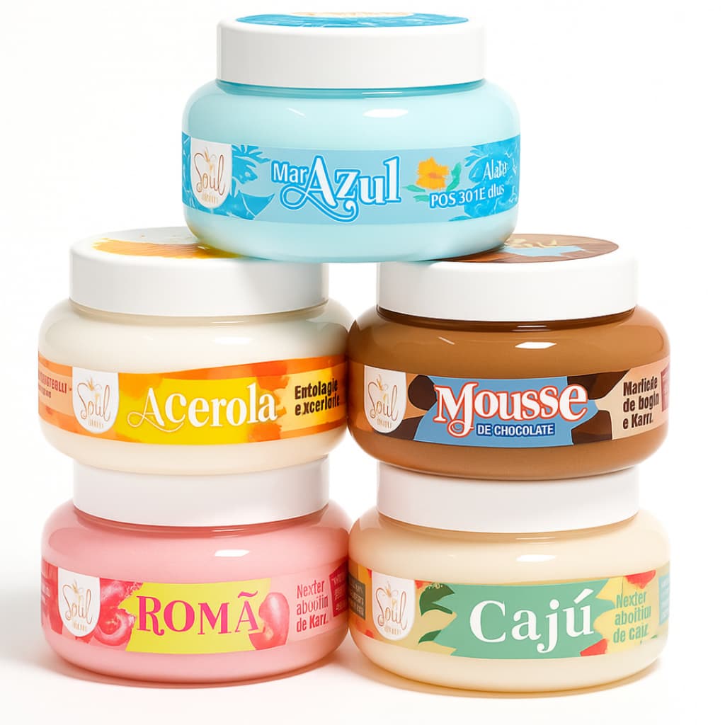 Geleia Hidratante Corpo  Corporal Azul Mar -Romã - Mousse - Caju- Acerola - SOUL COSMÉTICOS 190g
