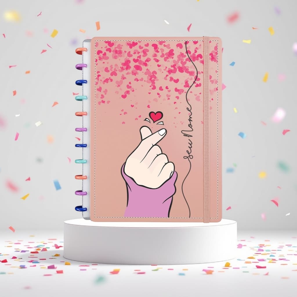 Caderno de Discos Personalizado com Nome Tamanho A4 ou A5 - com 80 Folhas Pautadas - Kpop Finger Heart