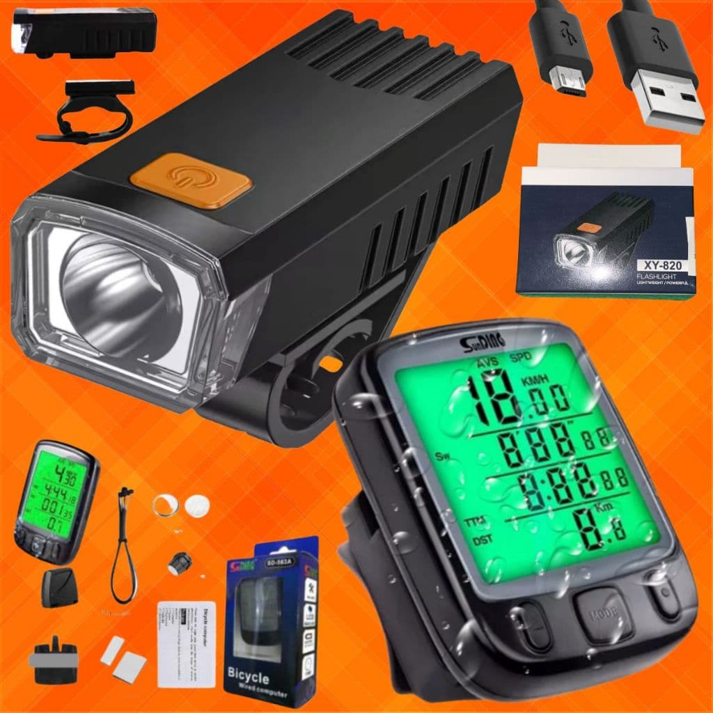 Acessórios de Iluminação Farol Bicicleta Velocimetro Noturno Bike