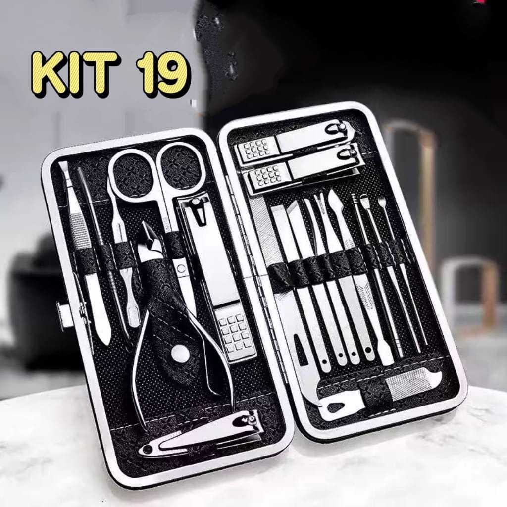 Kit 19 Cortador De Unha Manicure Portatil Estojo Pinca Tesoura C/Organizador de couro de luxo