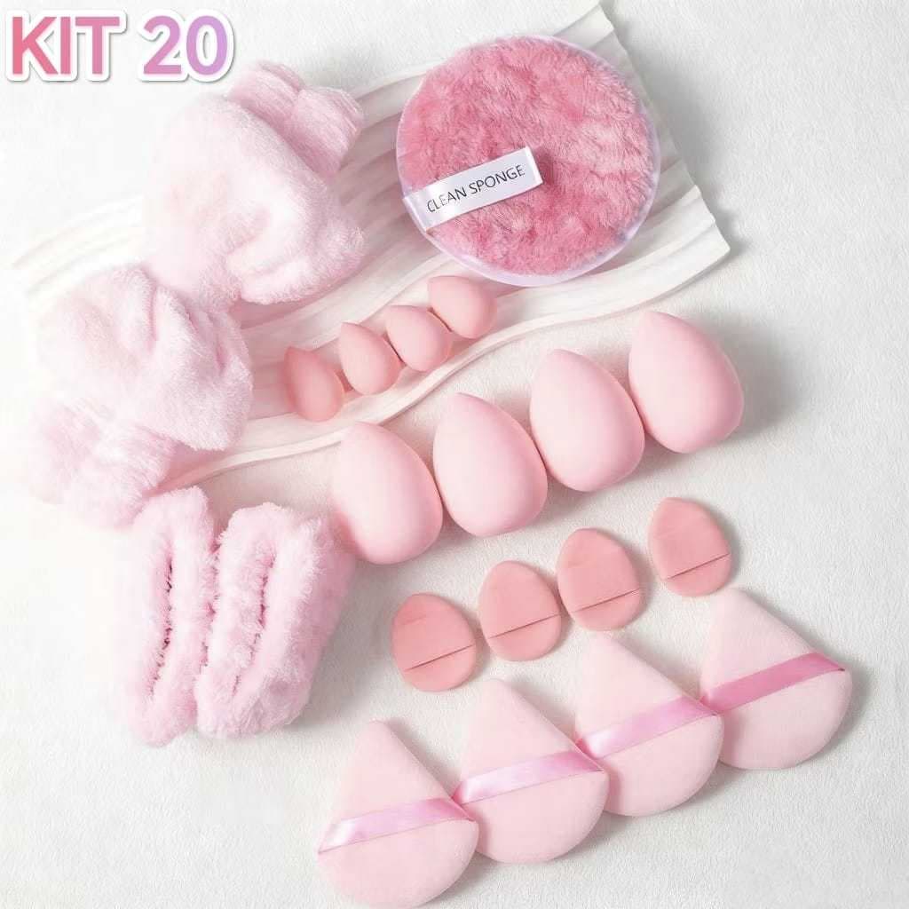 KIT 20 Set Profissional Rosto Tiaras, Laço, Pulseiras e Esponjas de Beleza.