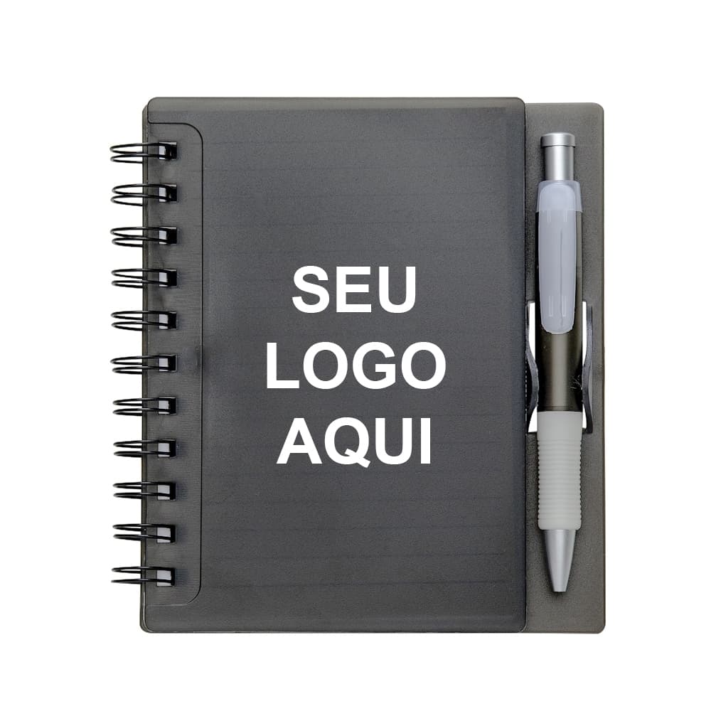 Kit 50 unidades Caderno capa em plástico com caneta personalizados em Silk Screen 1 cor