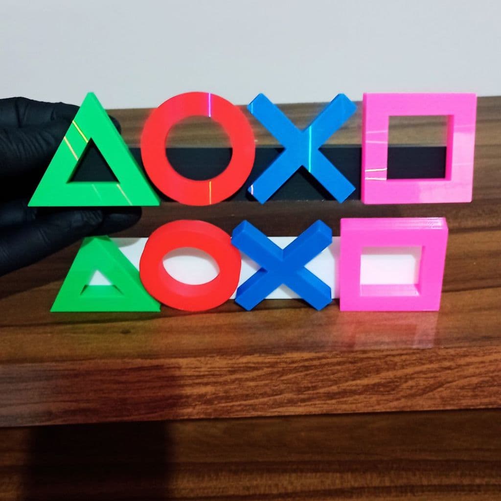Letreiro Gamer Símbolos dos botões do controle PlayStation em 3D Decoração Geek para Set-Up