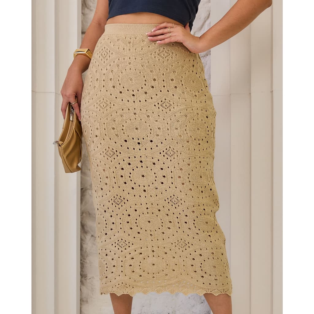 Saia Midi Tricô Mandala Feminina Forrada Look Elegante Premium Tendência Verão Estilo Chic