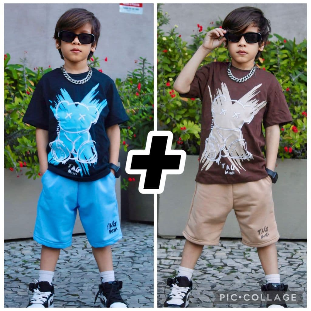 Kit 2 Conjuntos Infantil Menino Camisa + bermuda de verão