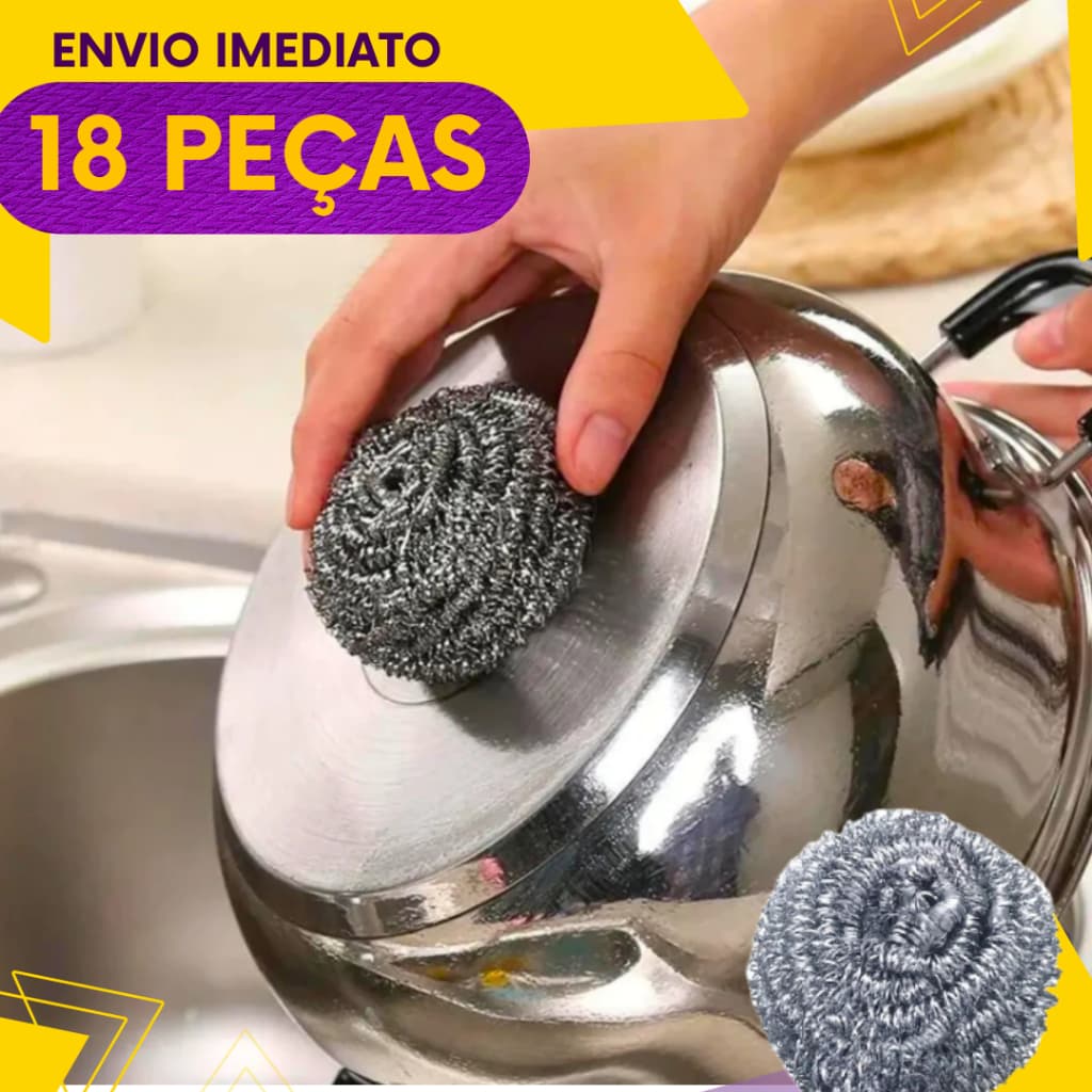 Kit 18, 12 ou 10un - Esponja De Aço Inox - Não Enferruja -  Limpeza Pesada Panelas Grelhas