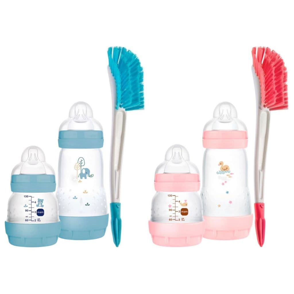 Kit 2 Mamadeiras Mam Easy Start Starter Set Anticólica 130ml e 260ml + Escova Lavar Mamadeira com Limpador de Bico Buba
