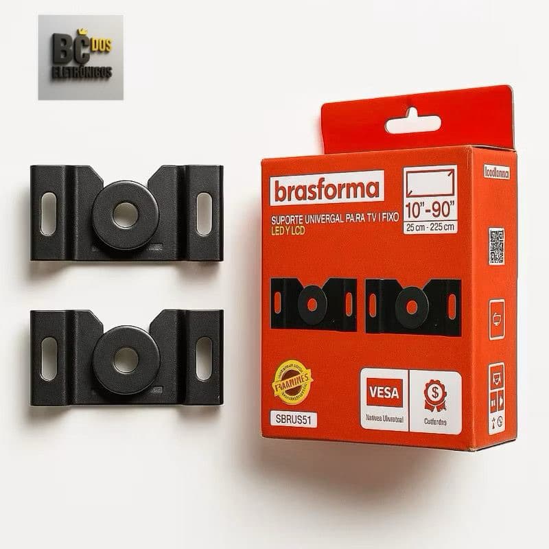 Suporte Fixo Universal Brasforma para TV 10” a 90” Até 100kg Aço Reforçado Fácil Instalação VESA bc bc
