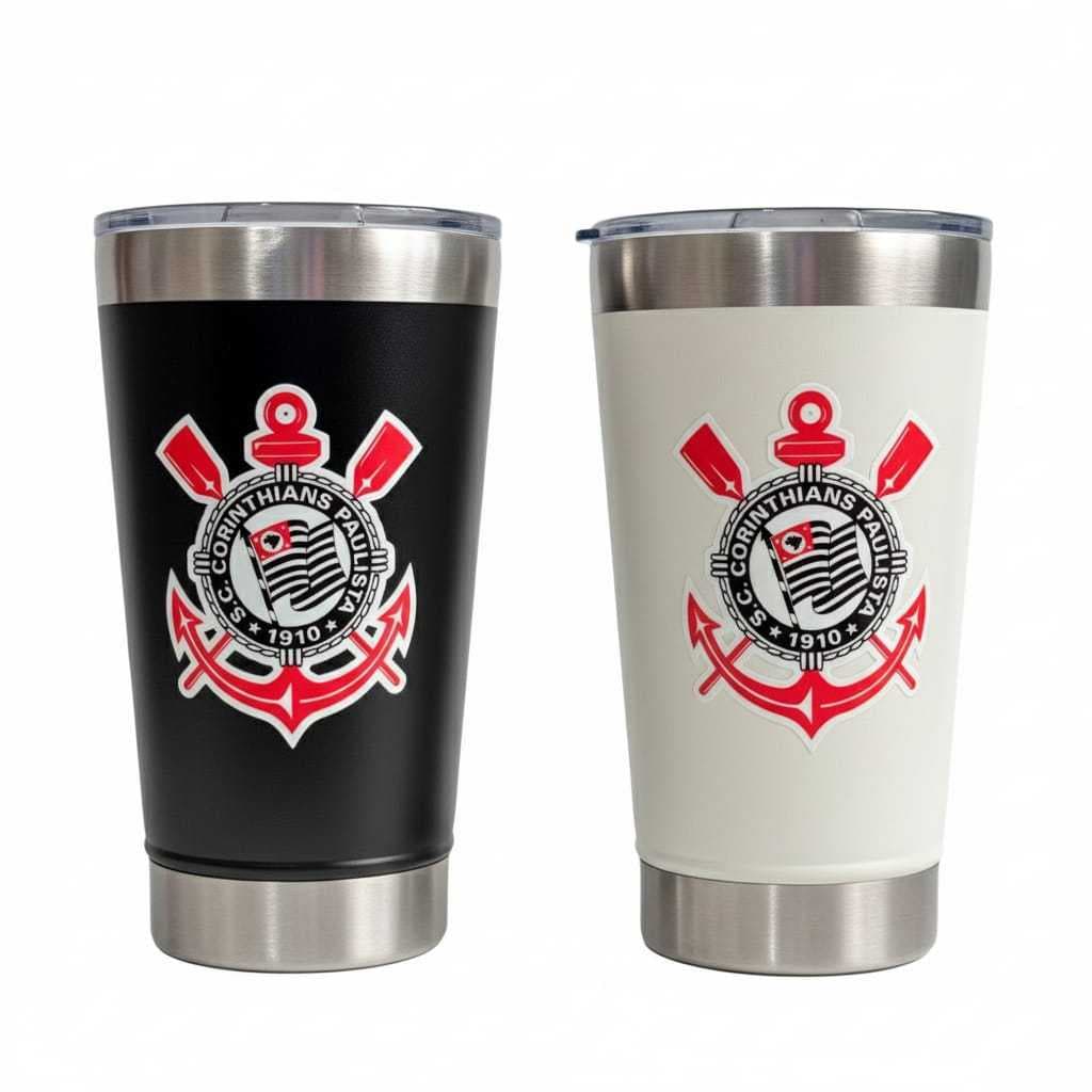 Copo Térmico Corinthians Personalizado   DTF UV Tampa Abridor 473ml