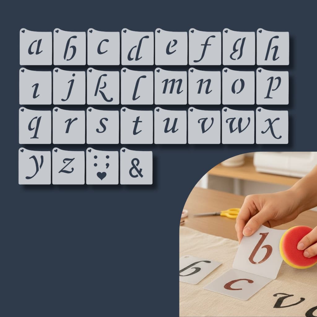 Kit 28 Stencil Alfabeto Abecedário Molde Letras Minúsculas para Pintura Tecido Pano Mdf Artesanato