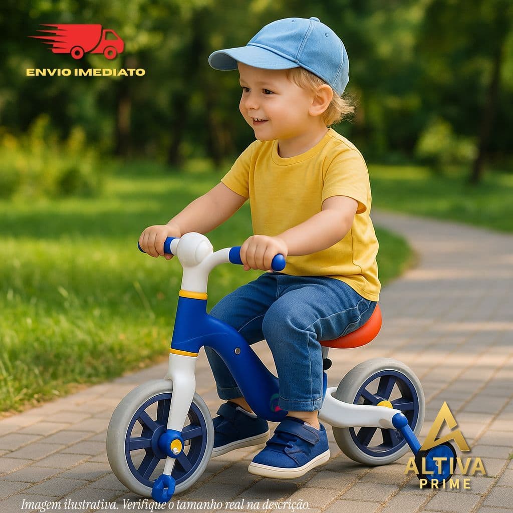 Bicicleta Infantil Equilíbrio 2 em 1 Rodinhas Removíveis Azul Brinquedo Conforto Criança