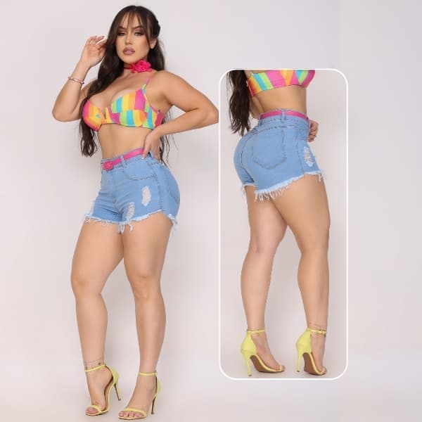 Short Bermuda Curta Jeans Feminino Com Cinto Lançamento