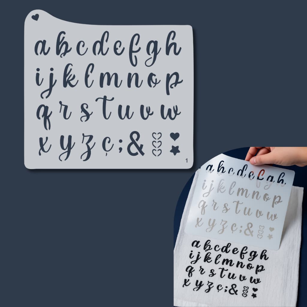 Stencil Alfabeto Molde Letras Minúsculas Abecedário para Pano Tecido MDF Pintura Madeira Artesanato