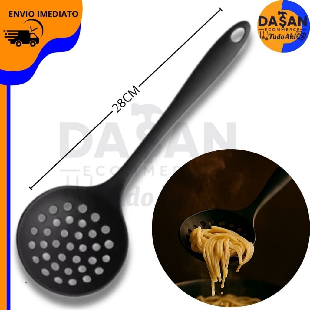 Colher Escumadeira Silicone 32cm – Ideal para Frituras e Alimentos Cozidos