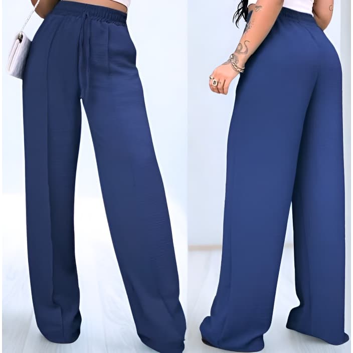 Calça Pantalona Feminina Preta Cintura Alta com Elástico e Amarração – Moda Casual Confortável 2025