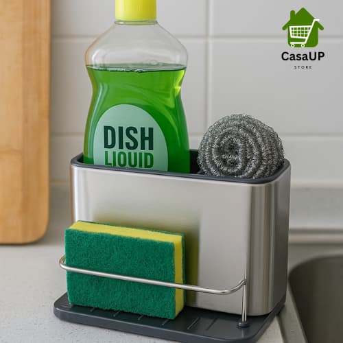 Organizador de Pia Inox Porta Detergente Liquido Esponja Suporte Bucha Cozinha