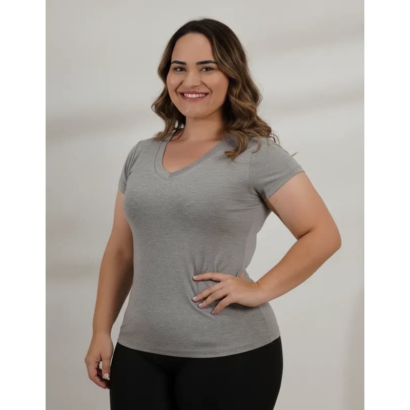 Bata Feminina Fresquinha  Blusa Casual Manga Versátil  Baby Look Gola V  Moda Plus Size Até G4