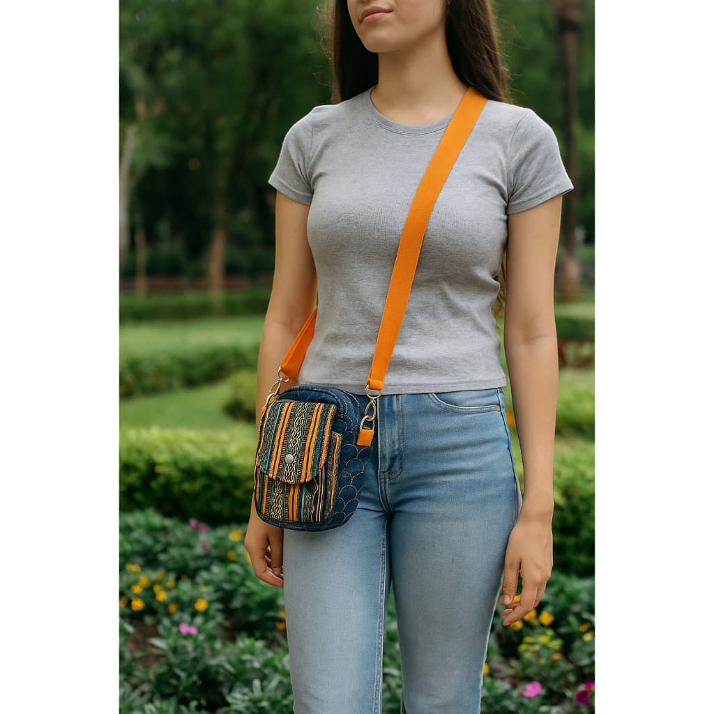Bolsa Transversal Feminina Allegra II Em Tecido Jeans - Webstore NK