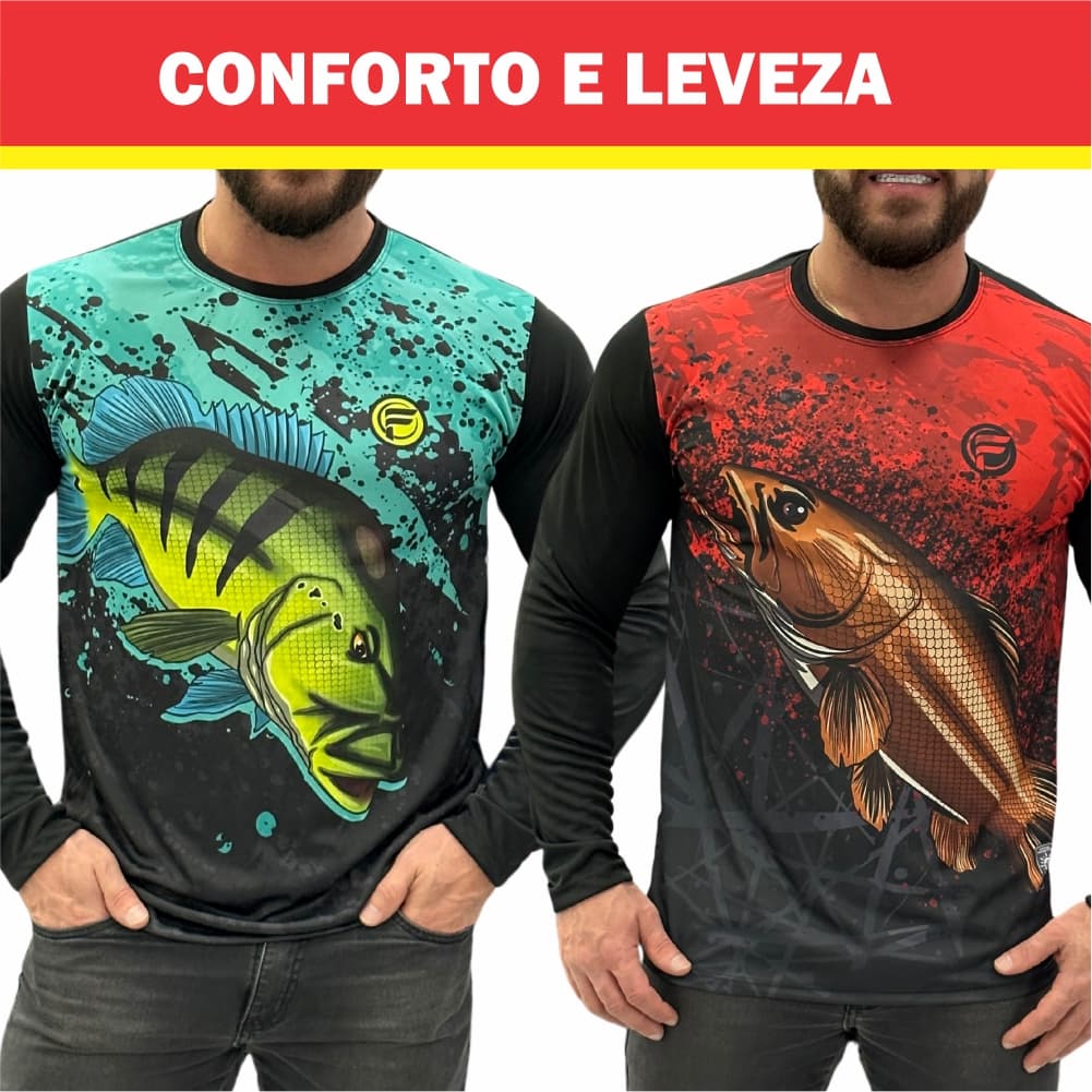 Kit Camisa de Pesca Proteção Solar Uv50 Blusa Tecido Dry fit Camiseta Peixe DE Pescaria Tucunare