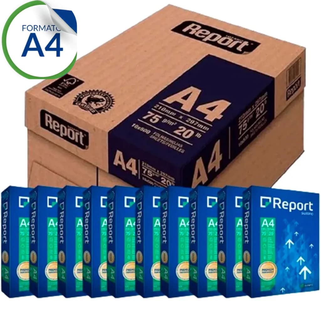 Papel sulfite Report A4 75g caixa 10 Resma 5000 Folhas
