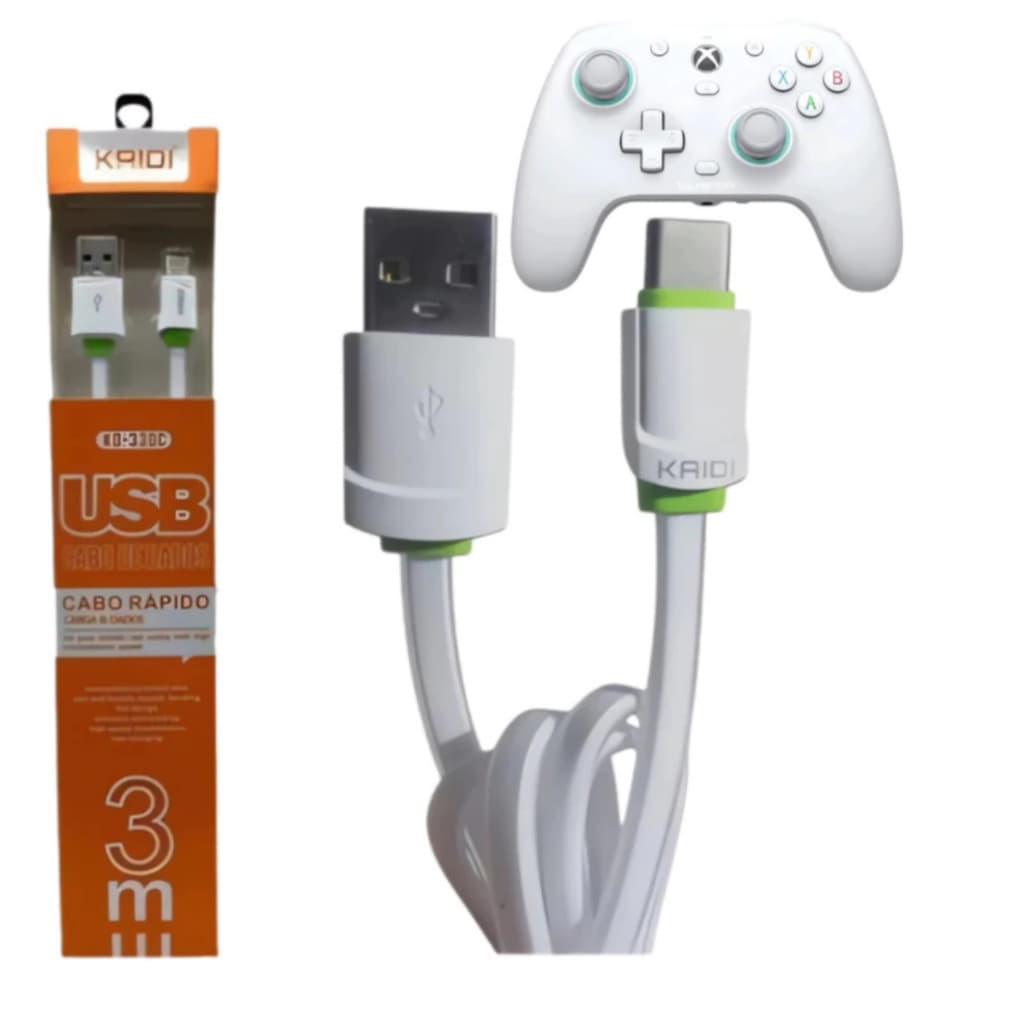 Kit Com 2 Cabos Reforçados para Controle GameSir T4 Pro G7 SE – USB-C, Carregamento Rápido e Durável