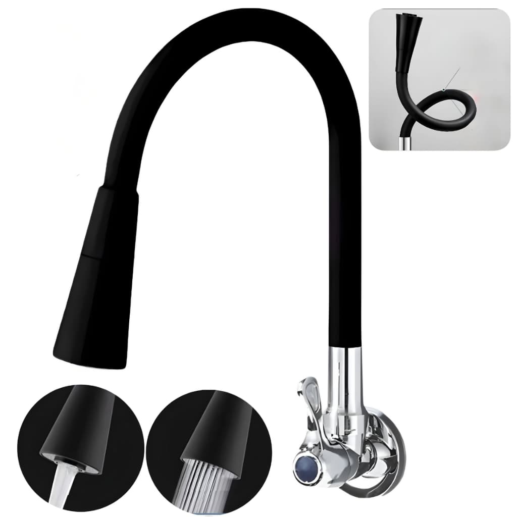 Torneira De Parede Para Cozinha Gourmet Tubo Flexível Preta