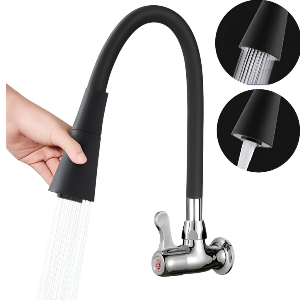 Torneira Cozinha Flexível Gourmet Parede 1/4 De Volta Preta