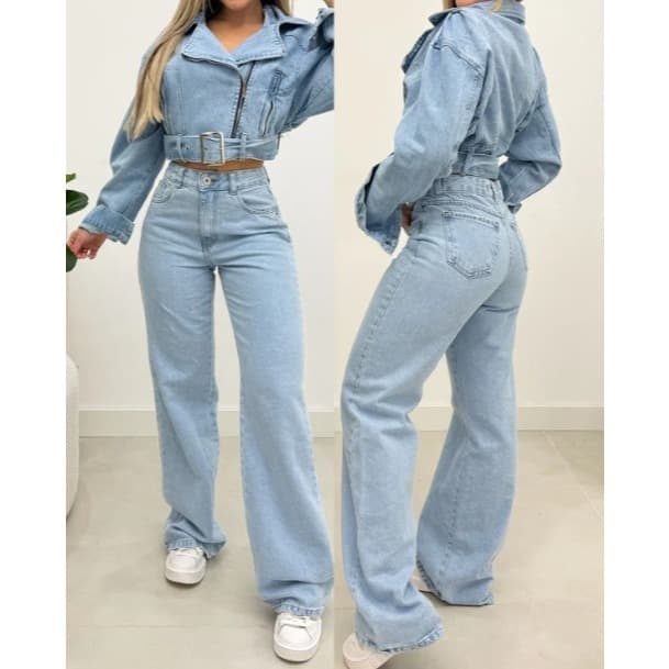 Calça Jeans Gaven Wide Leg Feminina Pantalona Cintura Alta Tecido Grosso 100% Jeans