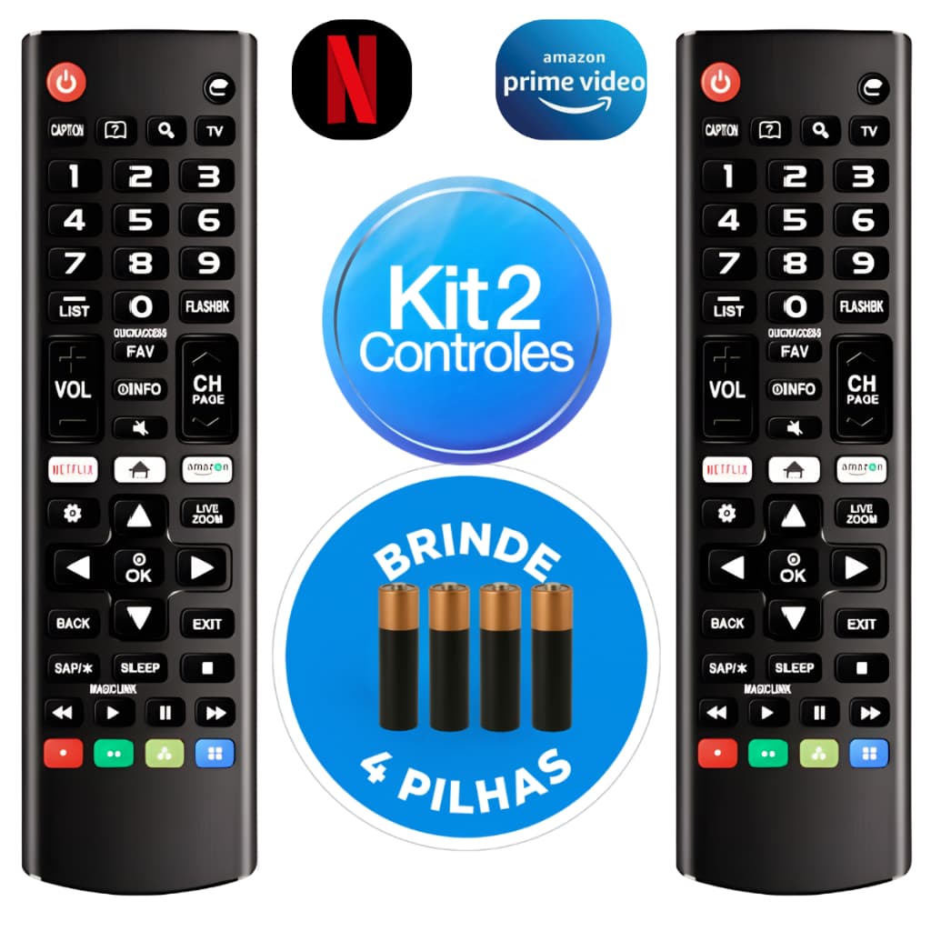 KIT 02 Controle Genérico Para TV LG Compatível Com Smart 4K LED LCD 24 32 40 43 50 55 65 Polegadas