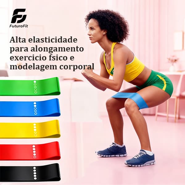 Futuro fit Kit 5 Faixas Elásticas de Resistência Fitness Treino Pernas Glúteos Academia Casa