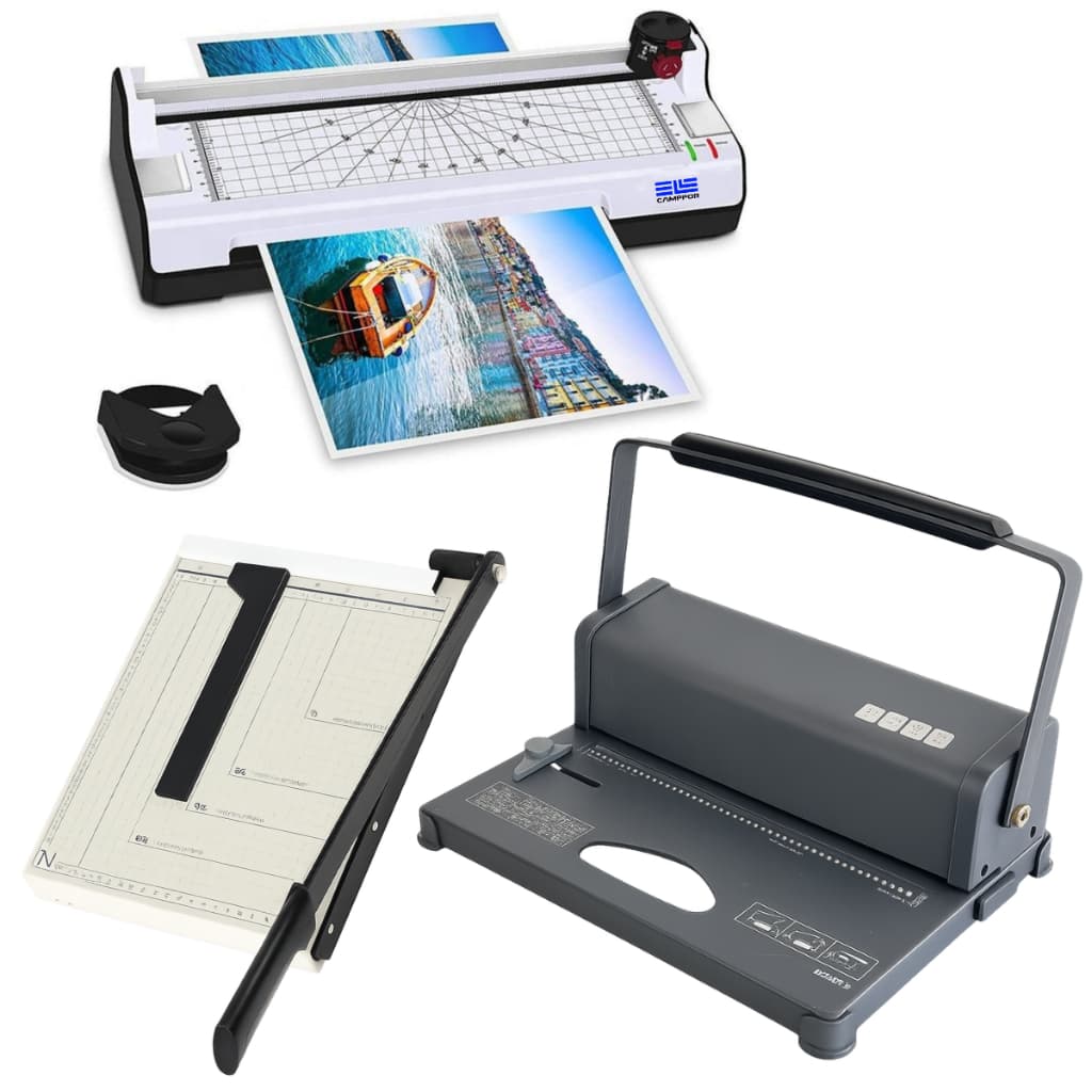 Kit Plastificadora A4 + Guilhotina + Encadernadora 12 Folhas