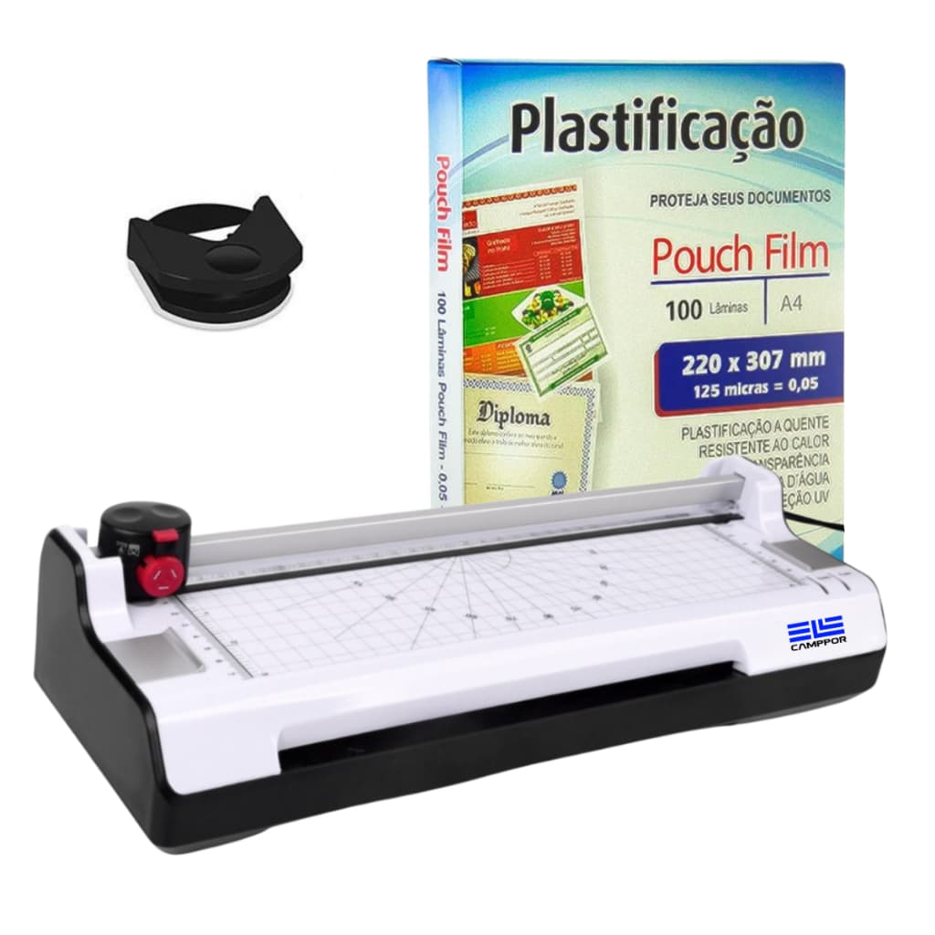 Kit Máquina Plastificadora A4 + 100 Plásticos para Plastificação 220x307 0,05mm