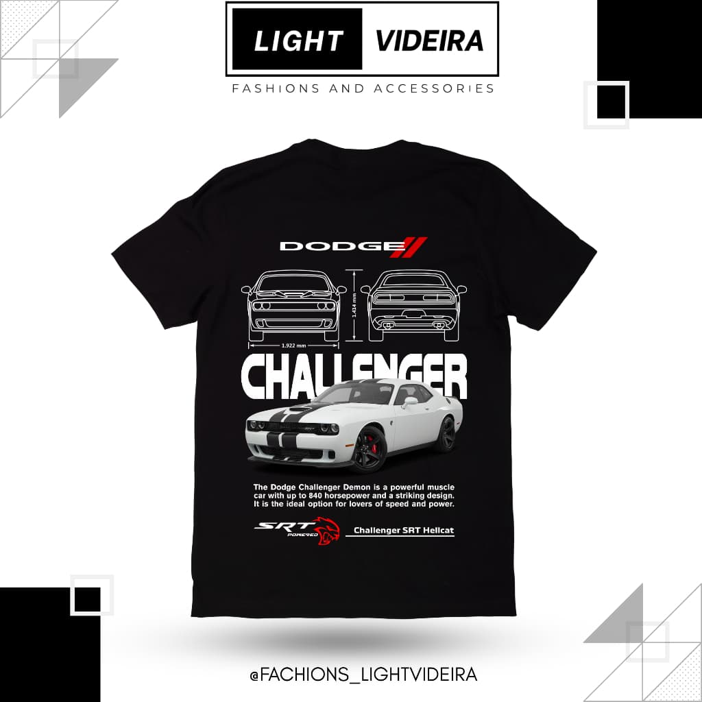 Camisa básica Premium 100 % Algodão, Estampa Dodge challenger, Camiseta estilo streetwear, Unissex, varias cores