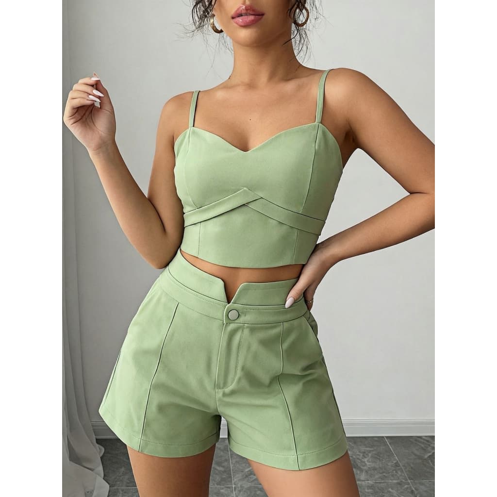 Conjunto Feminino Cropped E Short Social Alfaiataria  P M G GG