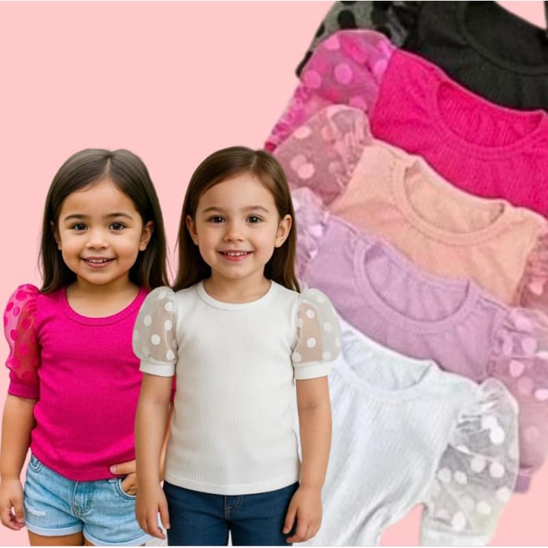 Blusa Menina Tule Poá Ribana Canelada Moda Kids – Blusinha Infantil Estilosa