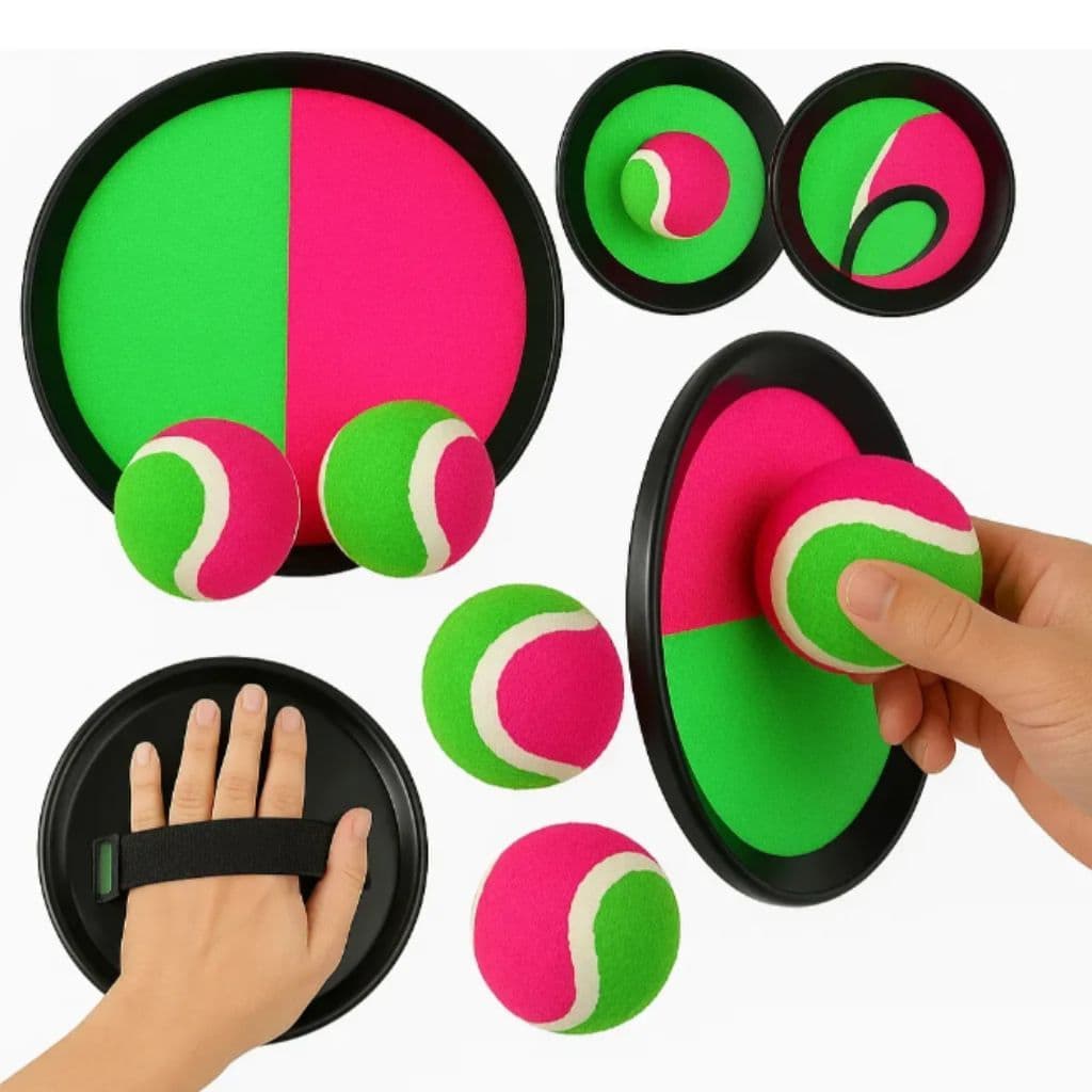 Kit 2 Raquetes Velcro Bola Esporte Bola Que Gruda Bateu Colou brinquedo para praia familia amigos adulto e criança