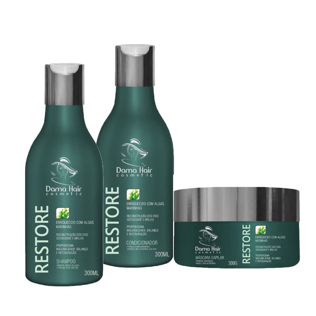 Kit Restore Dama Hair – Reconstrução e Hidratação com Algas Marinhas (3 Itens)