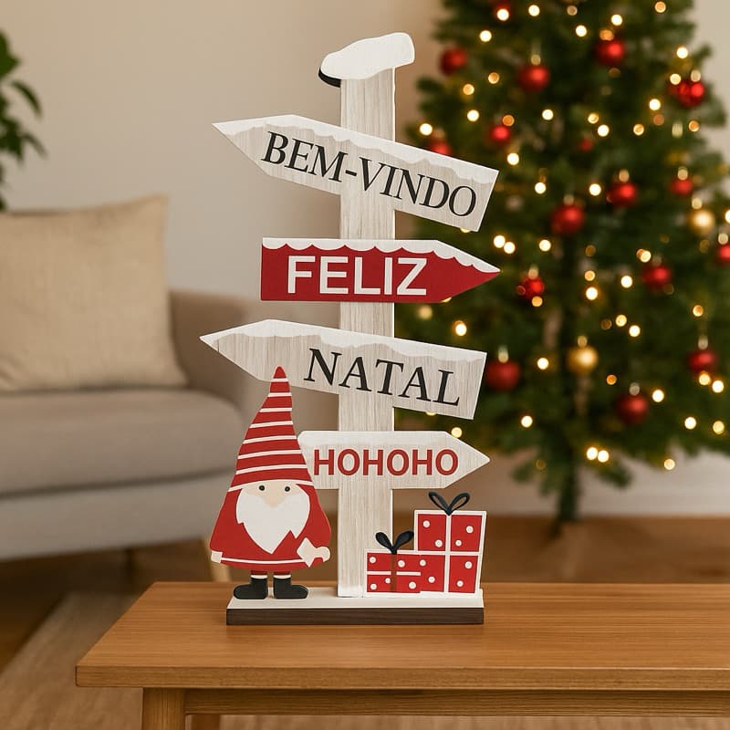 ENFEITE DE MESA PLACA DECORAÇÃO NATAL DE MADEIRA MDF 16,5X13CM RIO MASTER