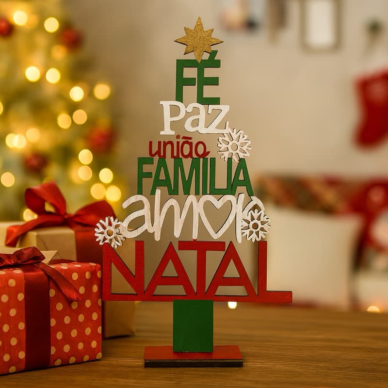Enfeite de Mesa Decoração Natal Madeira MDF Palavras