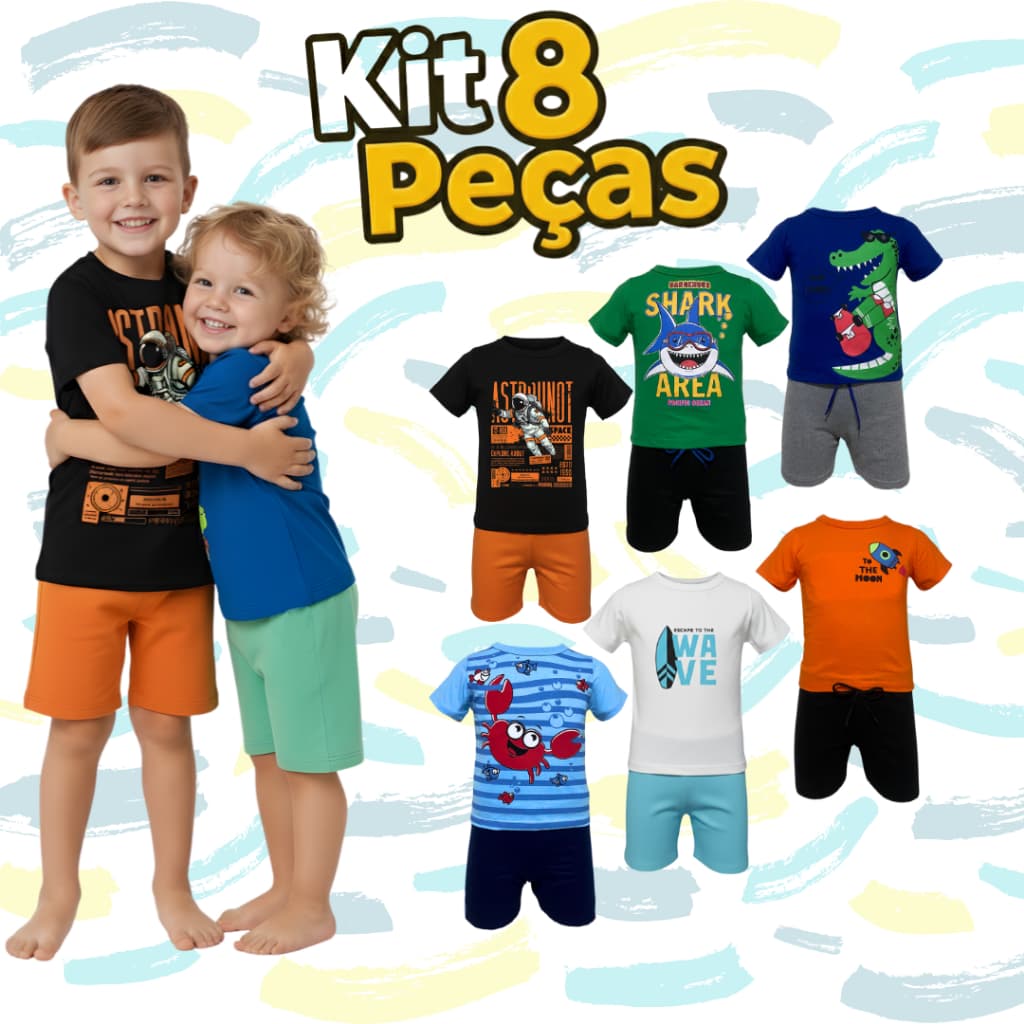 Kit 8 Peças de Roupa Infantil Menino Verão