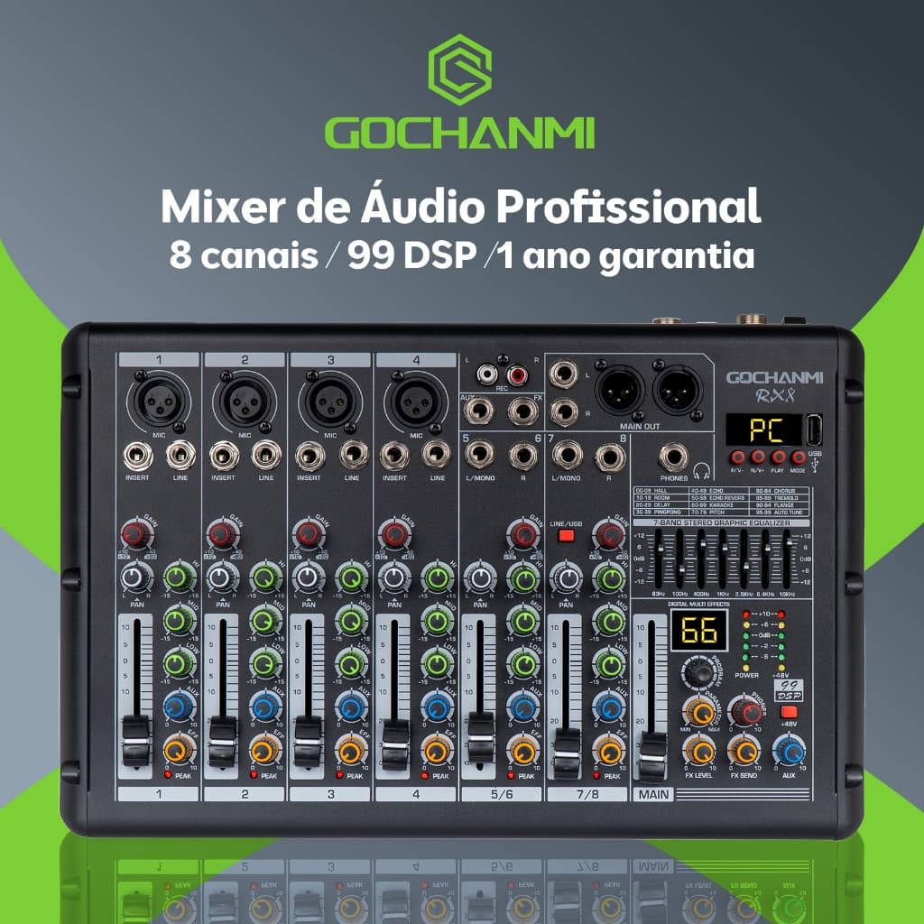GOCHANMI Rx8 Mixer 8 Canais - Mesa De Som Profissional 99dsp