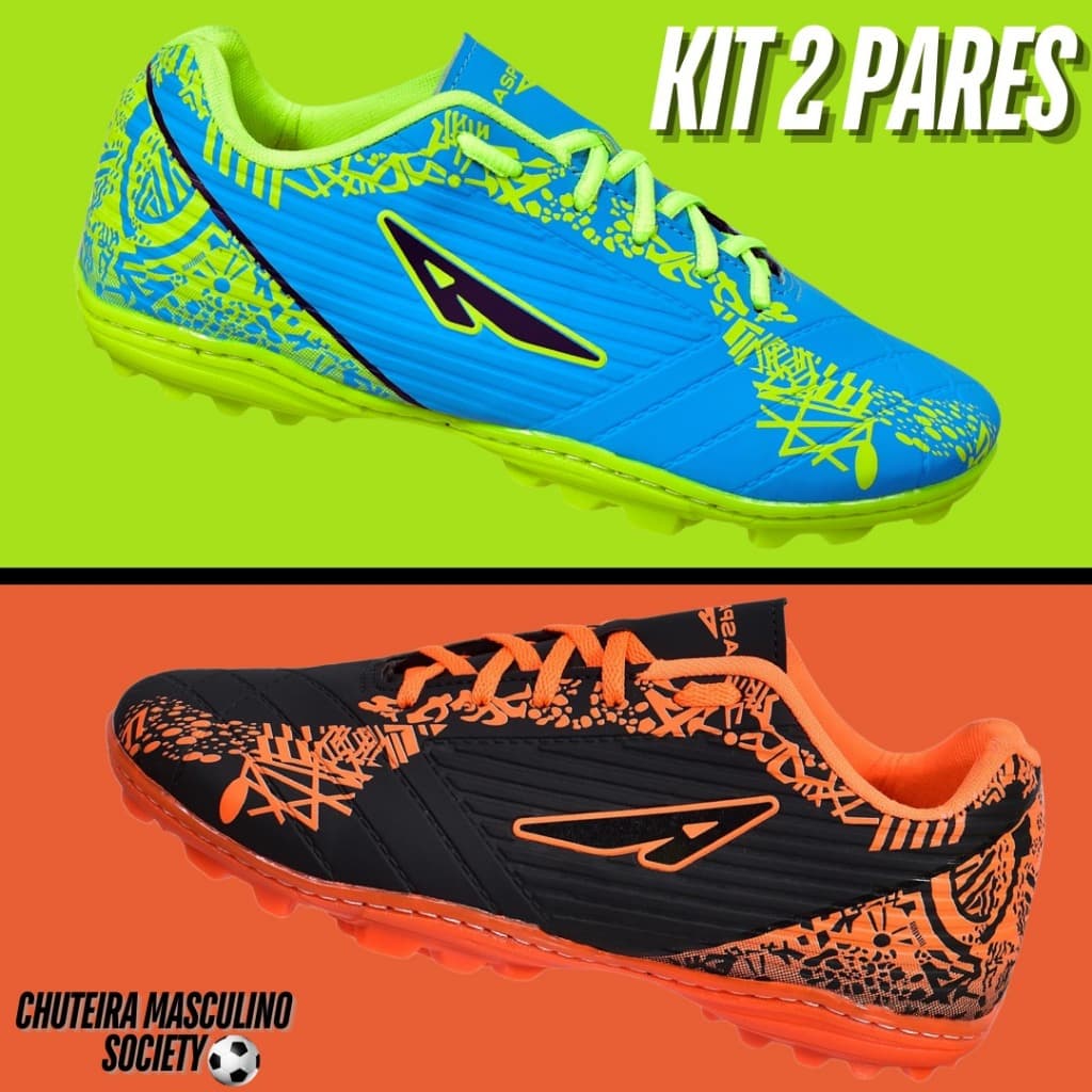 Kit 2 Pares Chuteira Adulto Gramado Sintetico Masculino Adulto Promoção Society Confortável