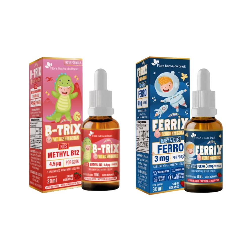 KIT B-TRIX (VIT. B12)+ FERRIX (FERRO) GOTA KIDS FLORA NATIVA INFANTIL