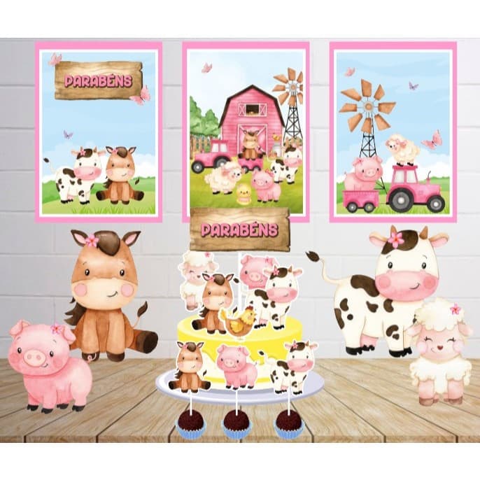 Kit Só um Bolinho -FAZENDINHA MENINA - Kit Festa em casa  - Aniversário, Mêsversário