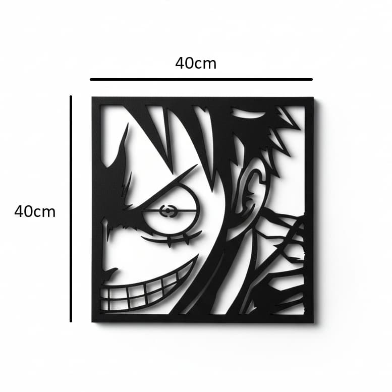 Quadro Decorativo Monkey D. Luffy (One Piece) 40x40cm - Preto - Corte a Laser em MDF 3mm
