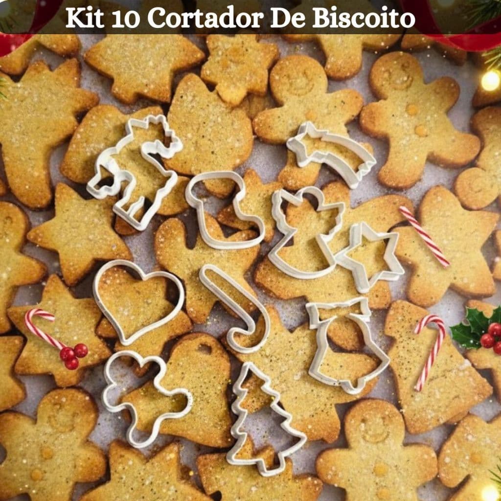 Kit 10 Cortador de Biscoito Natal  Reutilizáveis E Resistentes Branco