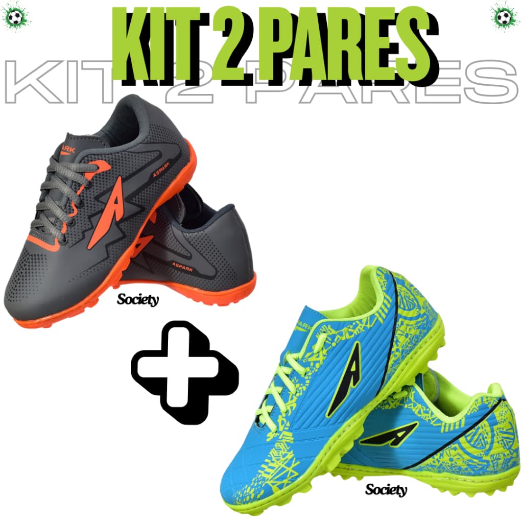 2 Pares de Chuteiras Masculino Society – Infantil + Adulto Colada E Costurada Antiderrapante Macio